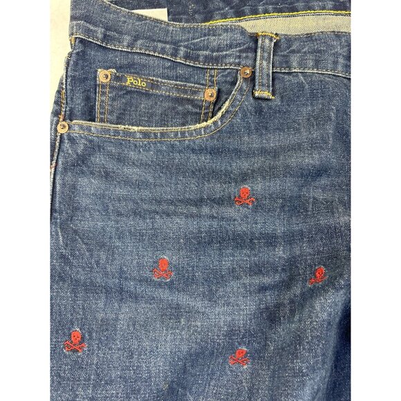 Polo Ralph Lauren Embroidered Skulls Denim Jeans Sullivan Slim Men’s 38x32 Y2K - Picture 7 of 16